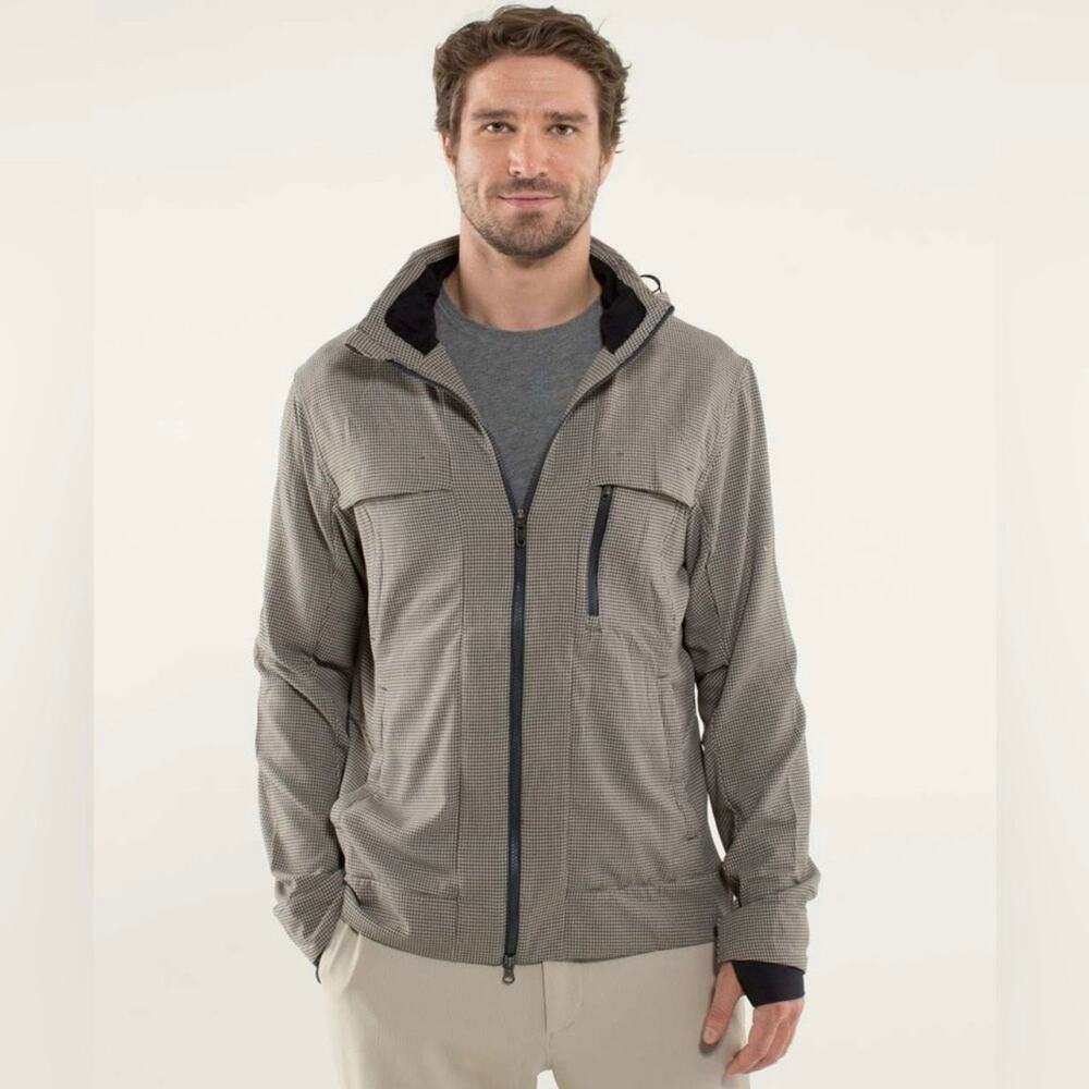 Lululemon Relay Jacket Houndstooth Mens Large Hooded Outdoors Athleisure Active